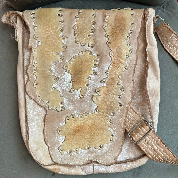 RARE Bed|Stu “Cube” Sample Bag – Distressed Leather & Studded Western Flap - Picture 1 of 6